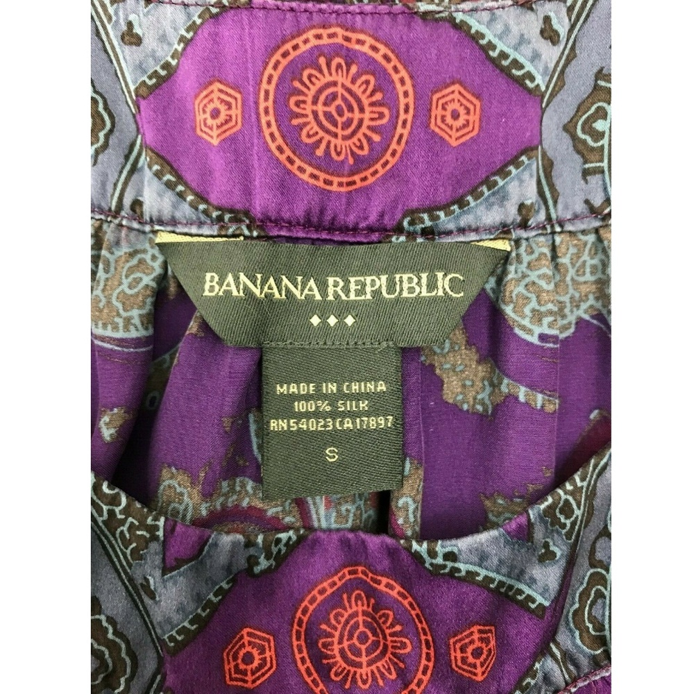 Banana Republic Purple Geometric 100% Silk Tops S - Picture 4 of 5